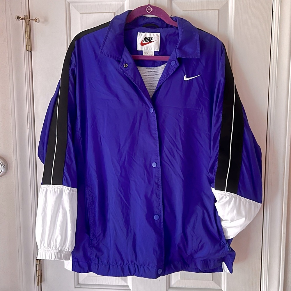 NIKE Snap Button Up Classic/Vintage Windbreaker Jacket - Blue/Purple - L (12-14)